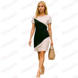 🌸 Elegant Tommy Hilfiger Dress – Black & Ivory – Size 8 – EUC